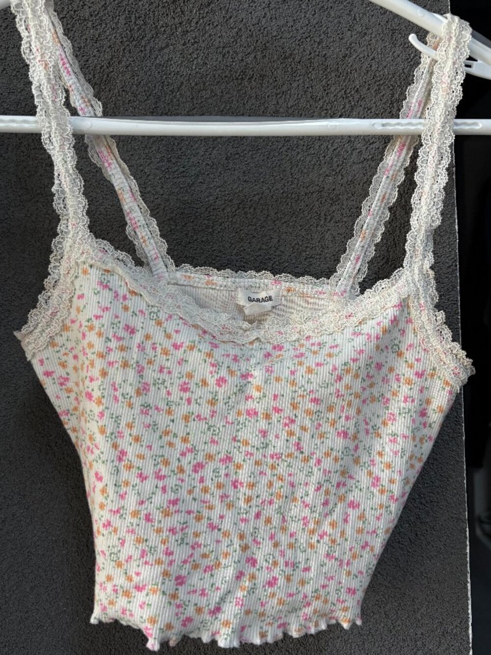 Garage Floral Lace Trim Crop Tank